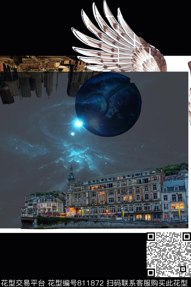 城市魔幻星空星球数码印花华亿平台下载（图片编号: 811872） - 瓦栏（Walan）