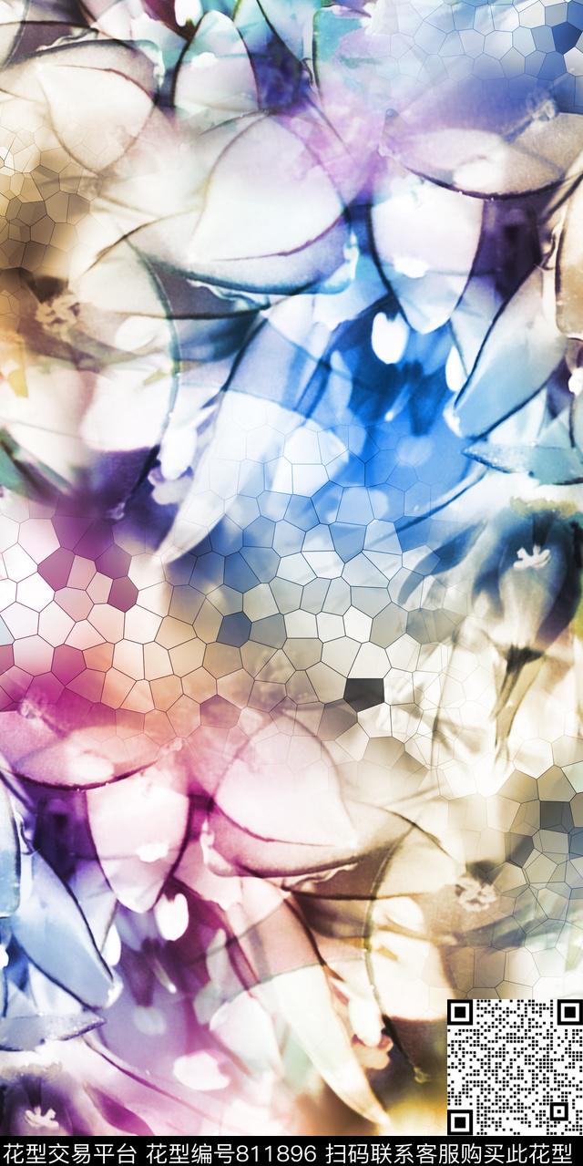 抽象几何彩绘数码印花华亿平台下载（图片编号: 811896） - 瓦栏（Walan）