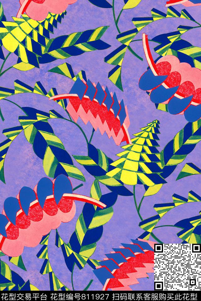 抽象几何条纹数码印花华亿平台下载（图片编号: 811927） - 瓦栏（Walan）