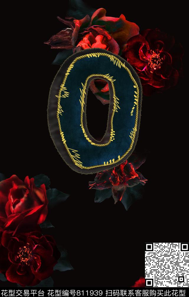 组合玫瑰字母数码印花华亿平台下载（图片编号: 811939） - 瓦栏（Walan）