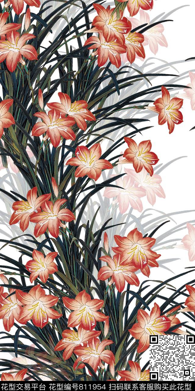 散花花朵花卉数码印花华亿平台下载（图片编号: 811954） - 瓦栏（Walan）