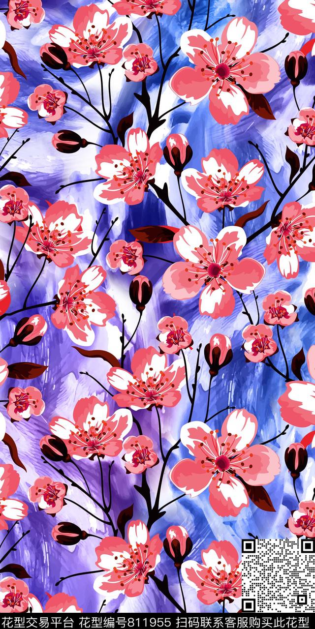 散花花朵花卉数码印花华亿平台下载（图片编号: 811955） - 瓦栏（Walan）