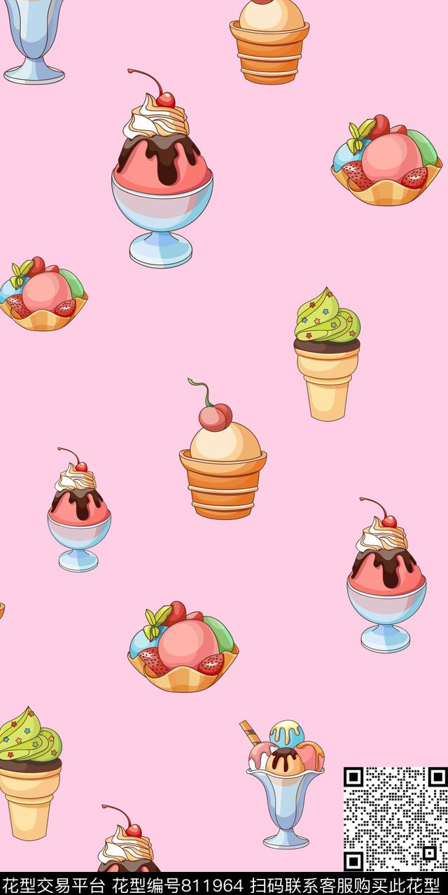 冰淇淋卡通可爱传统印花华亿平台下载（图片编号: 811964） - 瓦栏（Walan）