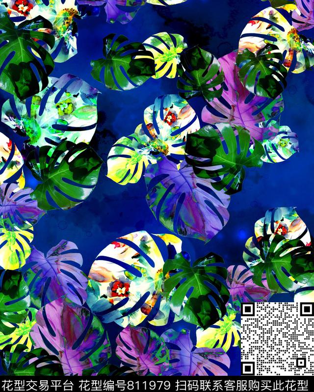 棕榈叶热带叶子数码印花华亿平台下载（图片编号: 811979） - 瓦栏（Walan）