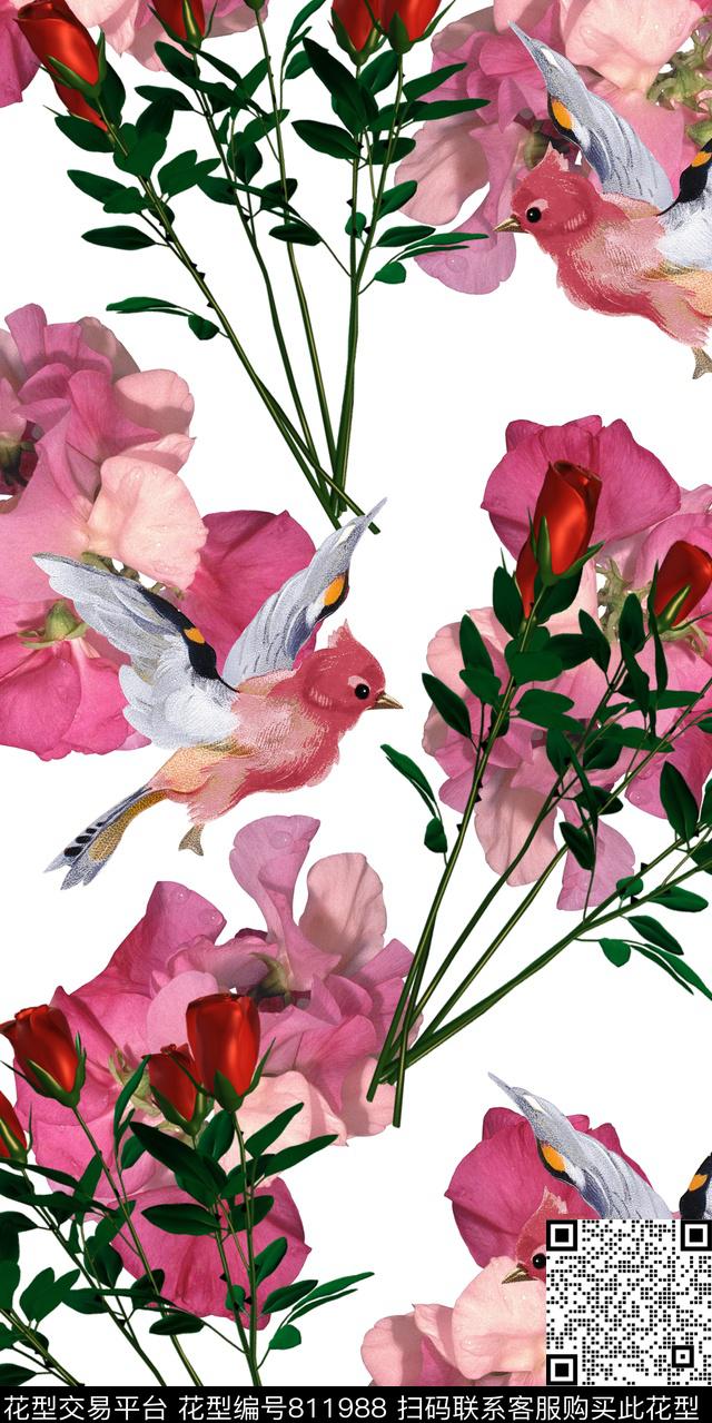 郁金香曼陀罗牵牛花数码印花华亿平台下载（图片编号: 811988） - 瓦栏（Walan）