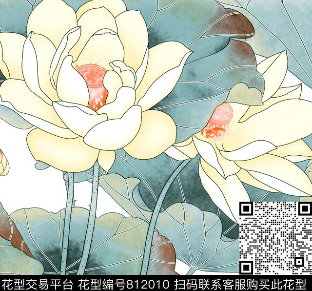 中国风荷花女装传统印花华亿平台下载（图片编号: 812010） - 瓦栏（Walan）
