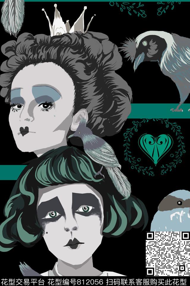 王冠红桃皇后二分之一跳接传统印花华亿平台下载（图片编号: 812056） - 瓦栏（Walan）