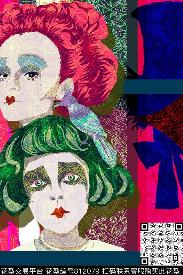 复古风红桃皇后二分之一跳接传统印花华亿平台下载（图片编号: 812079） - 瓦栏（Walan）