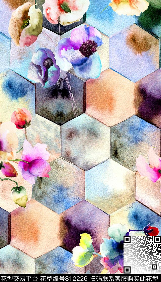 水彩几何格子数码印花华亿平台下载（图片编号: 812226） - 瓦栏（Walan）