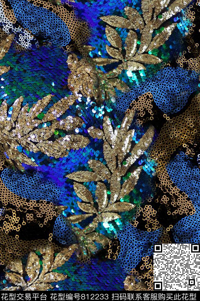 抽象刺绣珠片数码印花华亿平台下载（图片编号: 812233） - 瓦栏（Walan）