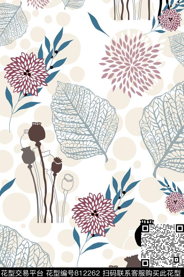 圆点花卉花朵传统印花华亿平台下载（图片编号: 812262） - 瓦栏（Walan）