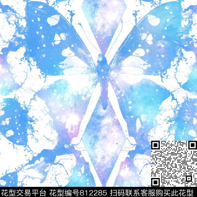 手绘动物纹蝴蝶数码印花华亿平台下载（图片编号: 812285） - 瓦栏（Walan）