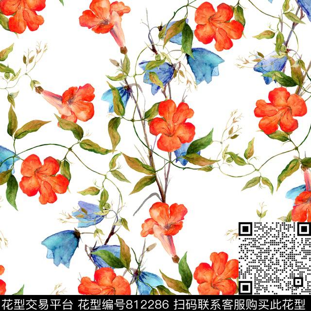 小碎花手绘花卉数码印花华亿平台下载（图片编号: 812286） - 瓦栏（Walan）