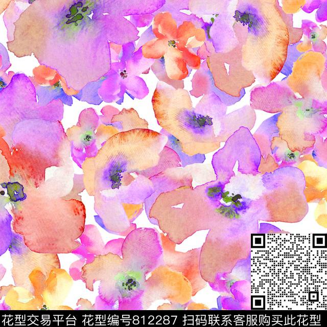 桃花小碎花手绘数码印花华亿平台下载（图片编号: 812287） - 瓦栏（Walan）