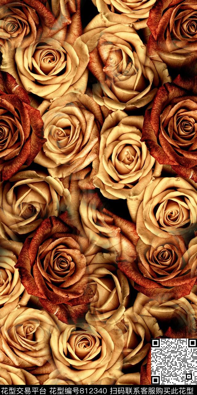 复古玫瑰油画玫瑰满版玫瑰数码印花华亿平台下载（图片编号: 812340） - 瓦栏（Walan）