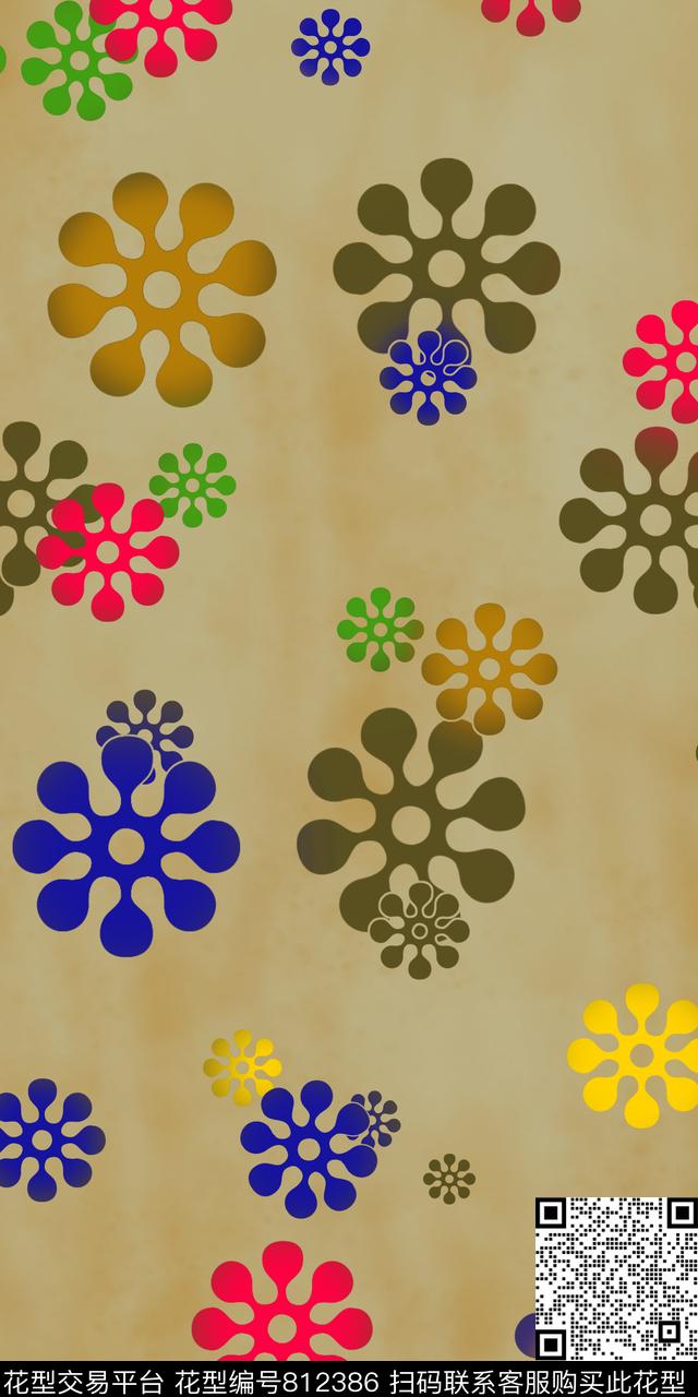 乱花仿古抽象传统印花华亿平台下载（图片编号: 812386） - 瓦栏（Walan）