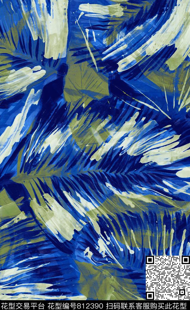 乱花树叶抽象树叶数码印花华亿平台下载（图片编号: 812390） - 瓦栏（Walan）