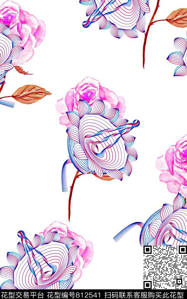 抽象手绘水彩画植物纹理花卉数码印花时尚潮流女装裙子花朵印花欧美复古大牌长裙印花数码印花华亿平台下载（图片编号: 812541） - 瓦栏（Walan）