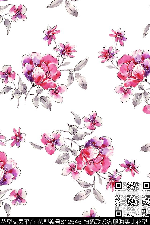 花卉手绘花家纺数码印花华亿平台下载（图片编号: 812546） - 瓦栏（Walan）