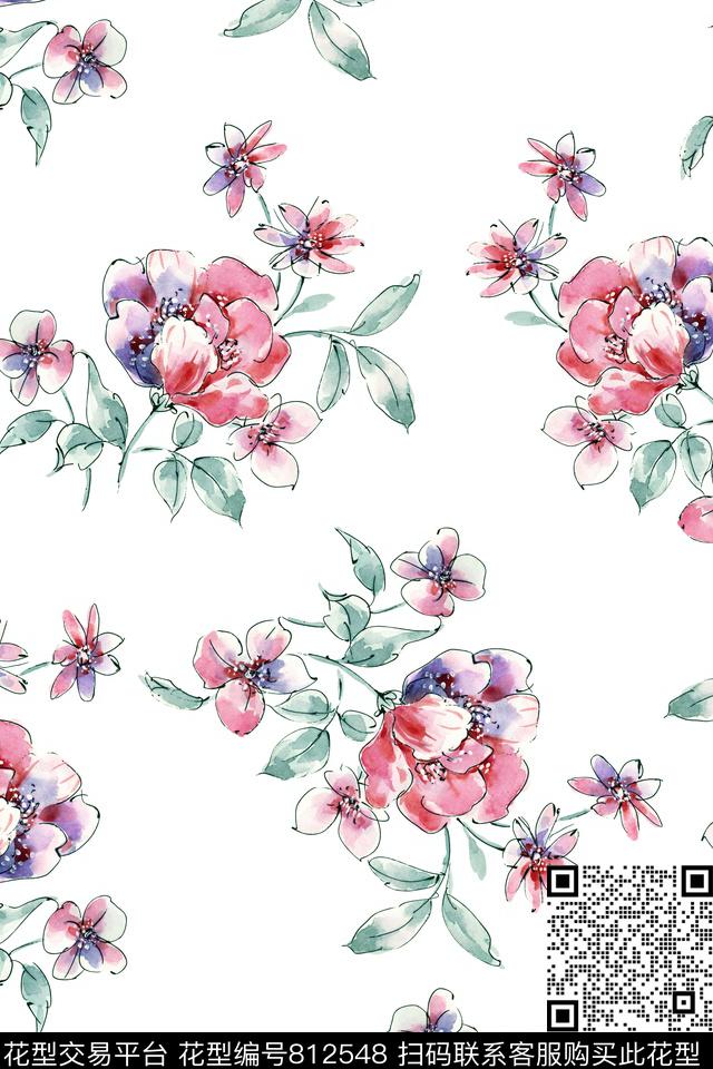 花卉手绘花家纺数码印花华亿平台下载（图片编号: 812548） - 瓦栏（Walan）