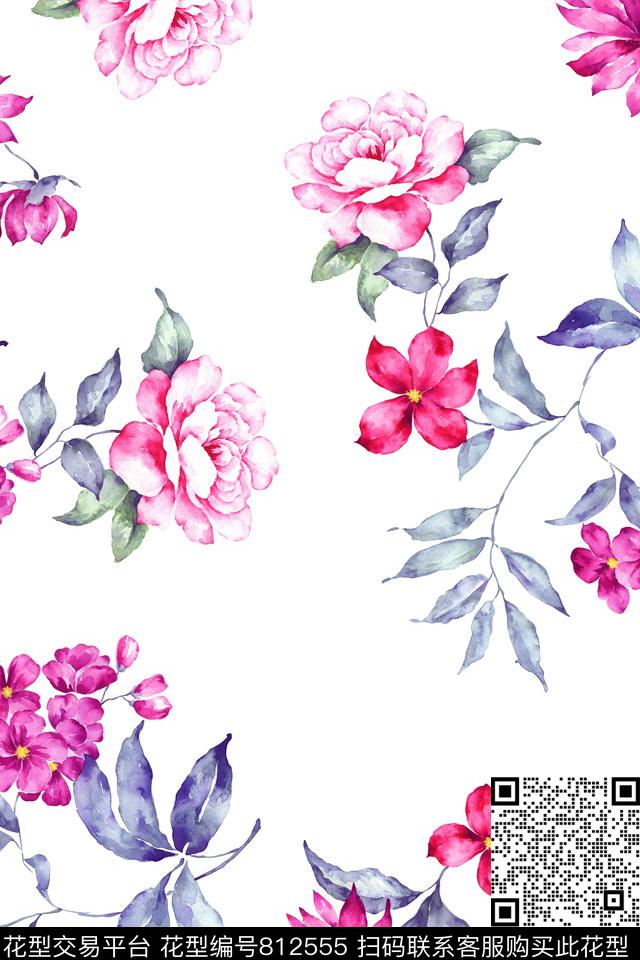 花卉手绘花家纺数码印花华亿平台下载（图片编号: 812555） - 瓦栏（Walan）