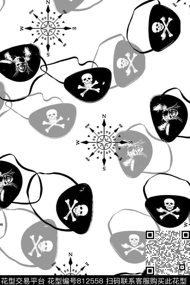 骷髅头指南针男装T恤华亿平台传统印花华亿平台下载（图片编号: 812558） - 瓦栏（Walan）