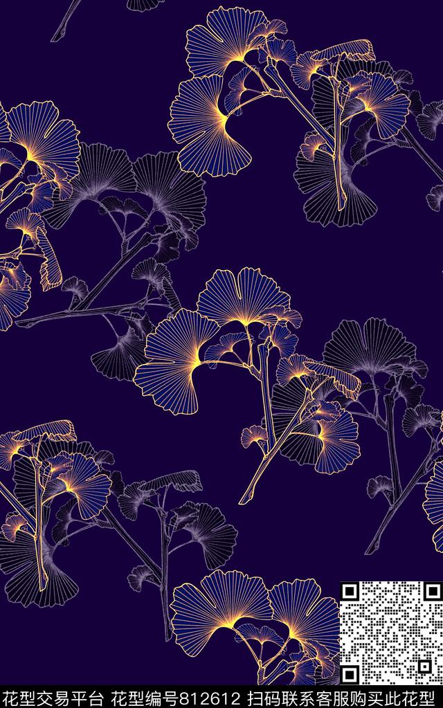 抽象手绘几何植物纹理花卉数码印花时尚潮流女装裙子彩绘印花欧美复古大牌女装夹克外套印花数码印花华亿平台下载（图片编号: 812612） - 瓦栏（Walan）