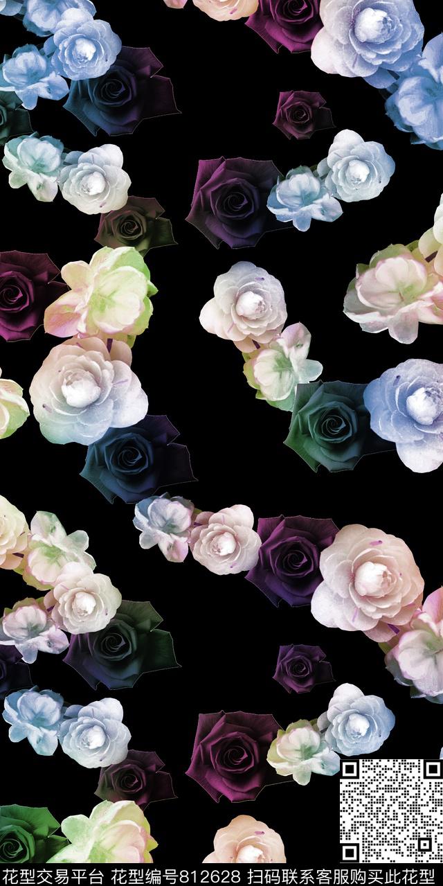 花卉乱花手绘数码印花华亿平台下载（图片编号: 812628） - 瓦栏（Walan）