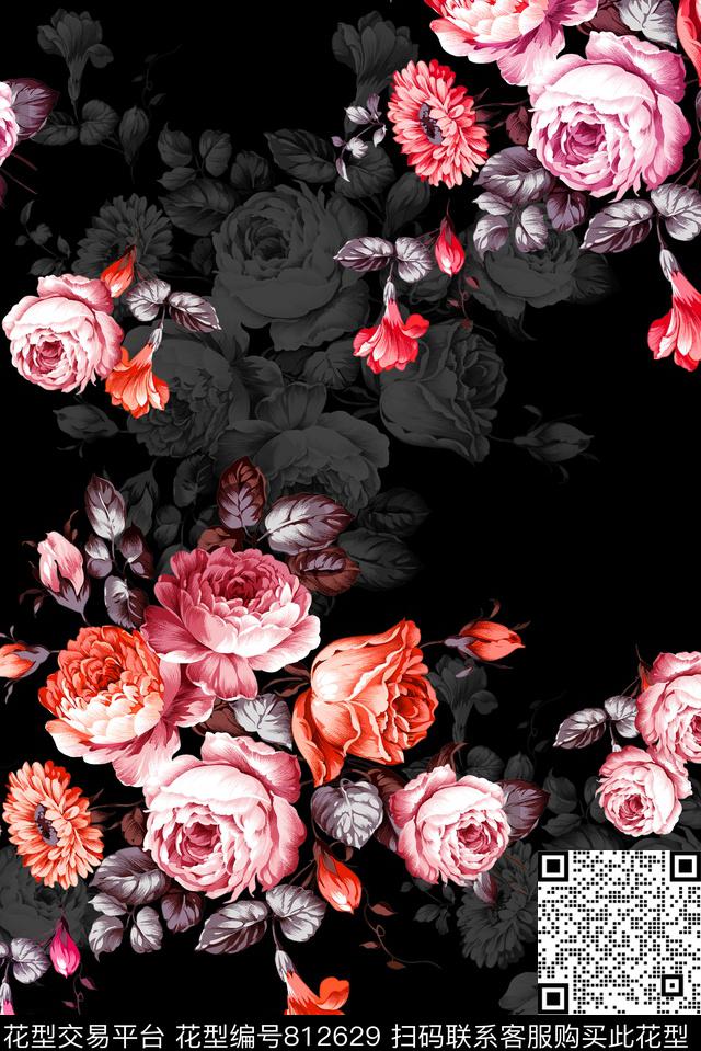 花卉乱花手绘数码印花华亿平台下载（图片编号: 812629） - 瓦栏（Walan）
