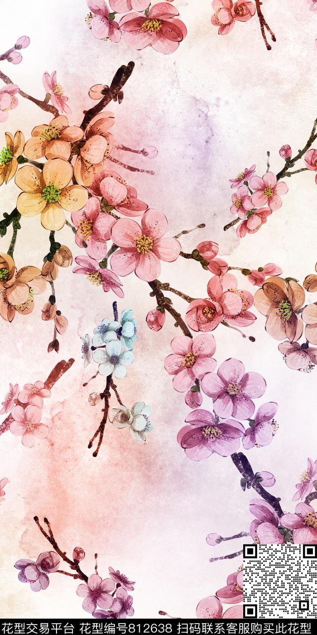 花卉乱花手绘数码印花华亿平台下载（图片编号: 812638） - 瓦栏（Walan）