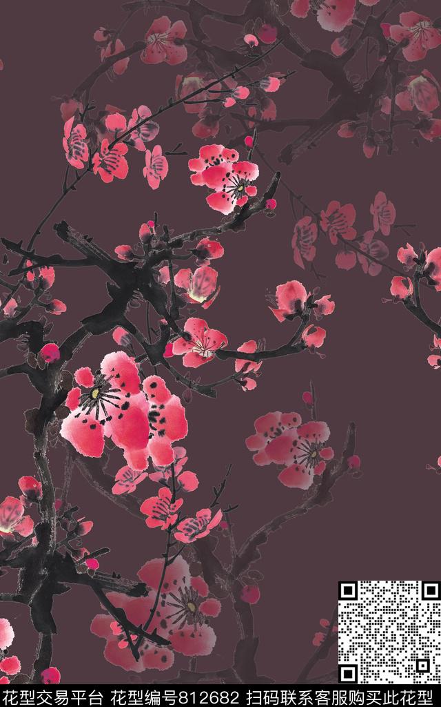 中国风国画桃花数码印花华亿平台下载（图片编号: 812682） - 瓦栏（Walan）
