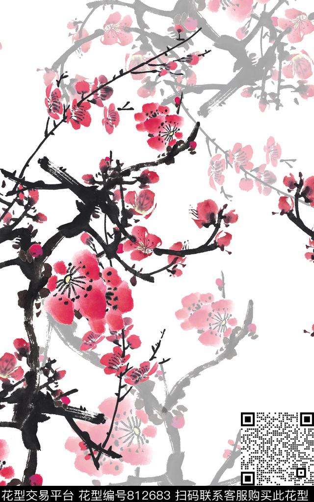 中国风国画桃花数码印花华亿平台下载（图片编号: 812683） - 瓦栏（Walan）