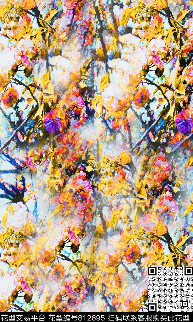 花卉花朵大花数码印花华亿平台下载（图片编号: 812695） - 瓦栏（Walan）