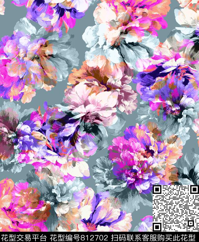 花瓣玫瑰牡丹数码印花华亿平台下载（图片编号: 812702） - 瓦栏（Walan）