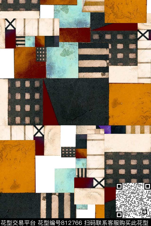 格子几何水彩几何数码印花华亿平台下载（图片编号: 812766） - 瓦栏（Walan）