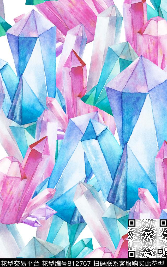 几何水彩宝石数码印花华亿平台下载（图片编号: 812767） - 瓦栏（Walan）