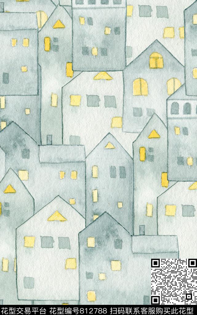 色块几何水彩数码印花华亿平台下载（图片编号: 812788） - 瓦栏（Walan）