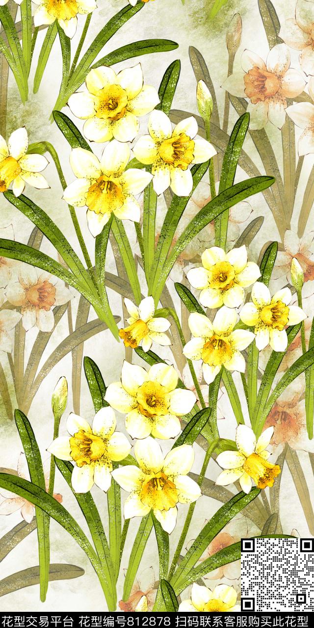 水彩手绘花卉数码印花华亿平台下载（图片编号: 812878） - 瓦栏（Walan）