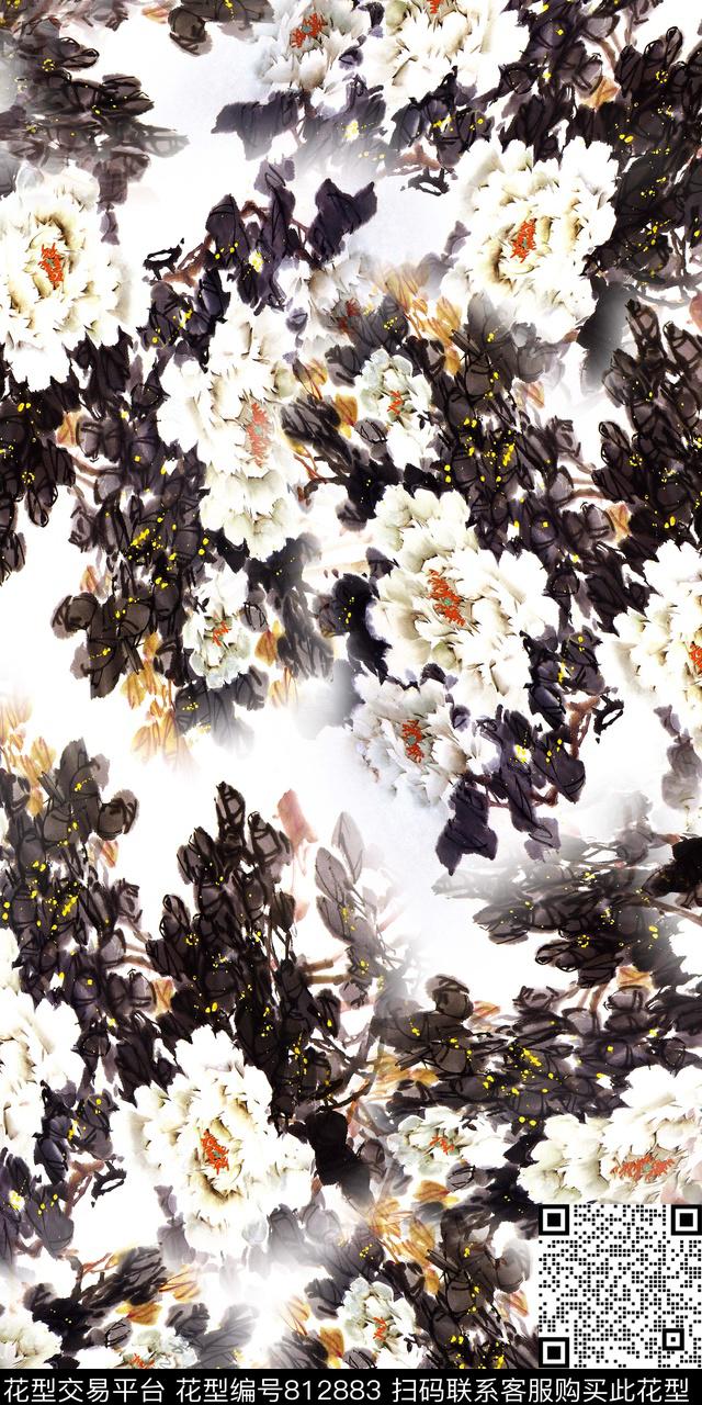 水彩手绘花卉数码印花华亿平台下载（图片编号: 812883） - 瓦栏（Walan）