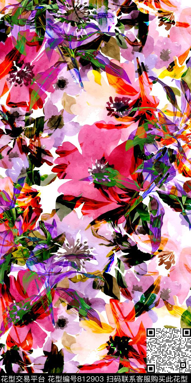 玫瑰牡丹兰花数码印花华亿平台下载（图片编号: 812903） - 瓦栏（Walan）
