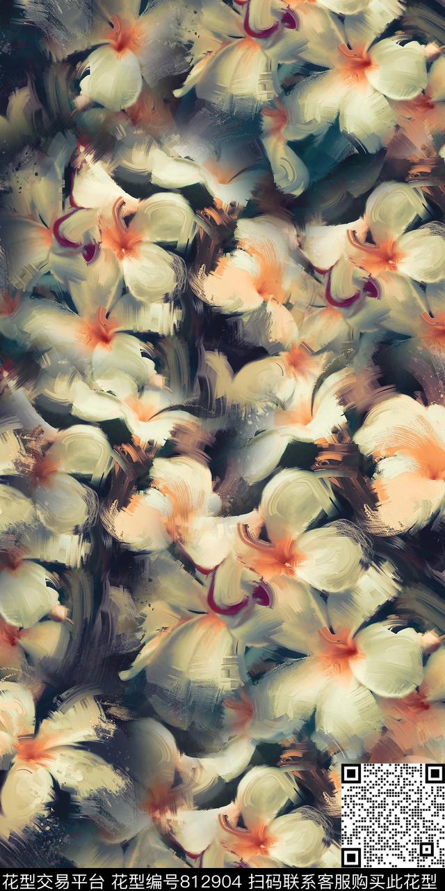 玫瑰牡丹兰花数码印花华亿平台下载（图片编号: 812904） - 瓦栏（Walan）