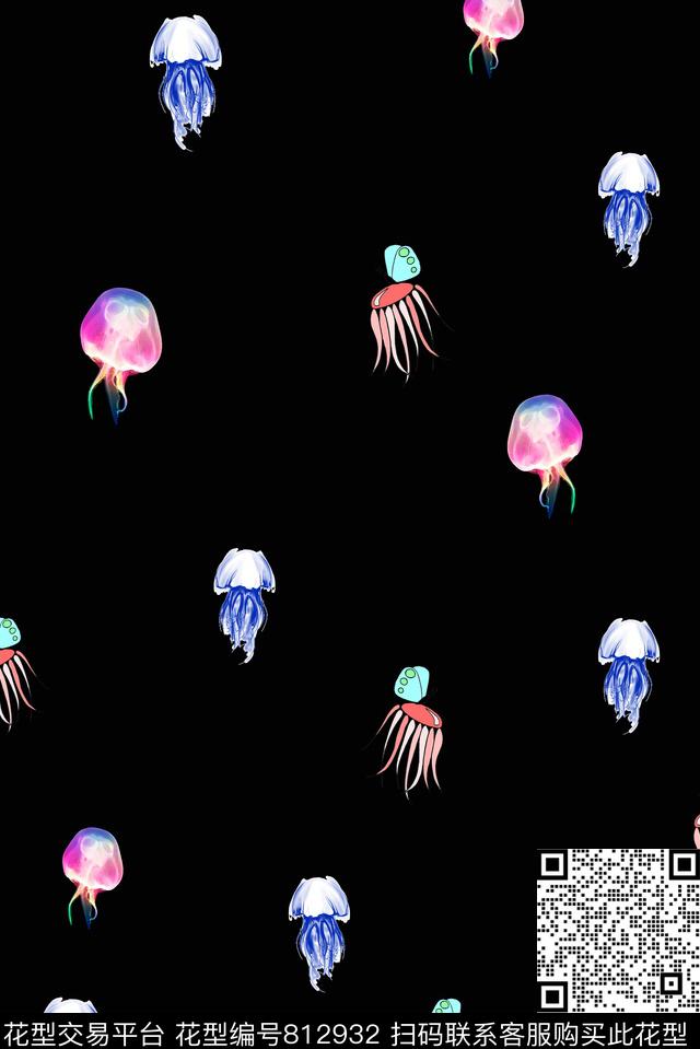 水母海洋生物蝴蝶数码印花华亿平台下载（图片编号: 812932） - 瓦栏（Walan）