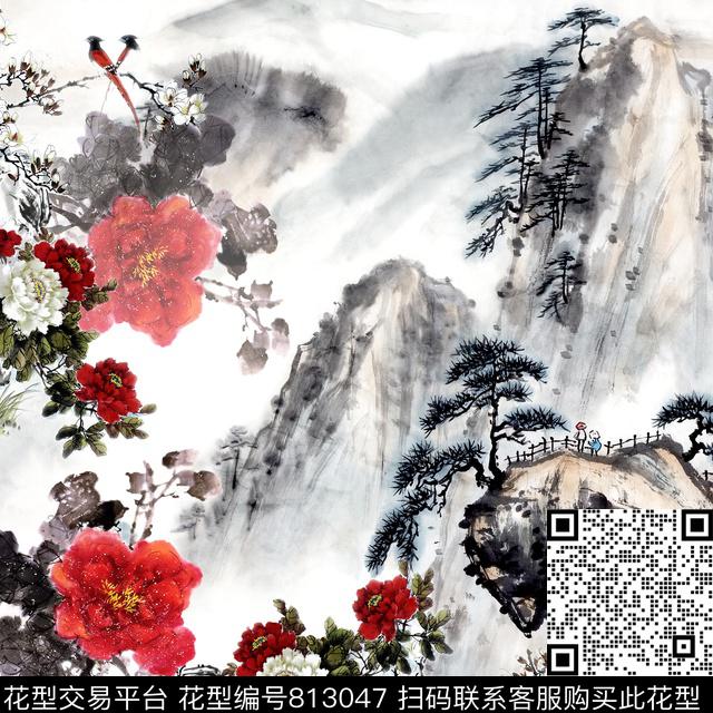 青花瓷大方巾中国风数码印花华亿平台下载（图片编号: 813047） - 瓦栏（Walan）