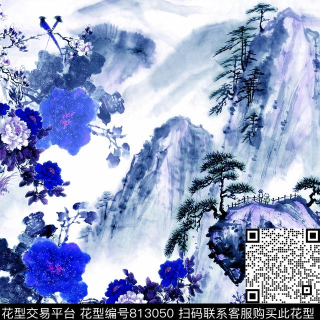 青花瓷大方巾中国风数码印花华亿平台下载（图片编号: 813050） - 瓦栏（Walan）