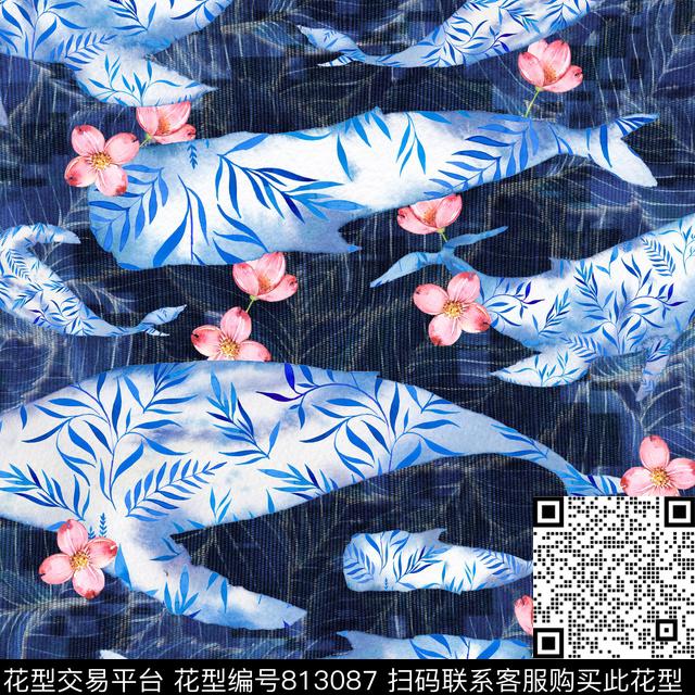 蓝印花小花牛仔数码印花华亿平台下载（图片编号: 813087） - 瓦栏（Walan）