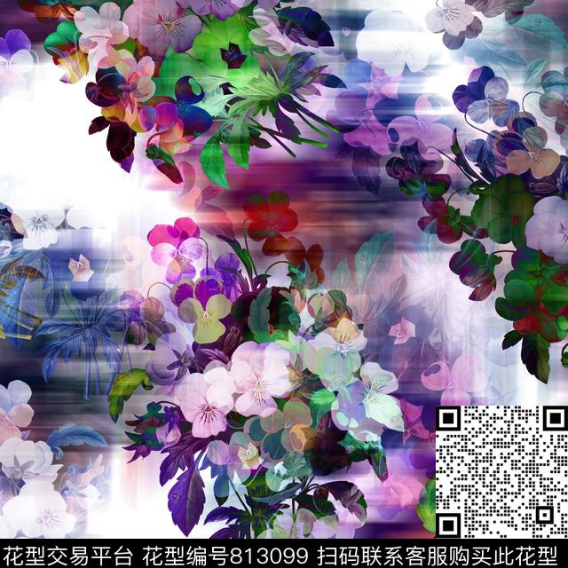 植物渐变多彩数码印花华亿平台下载（图片编号: 813099） - 瓦栏（Walan）
