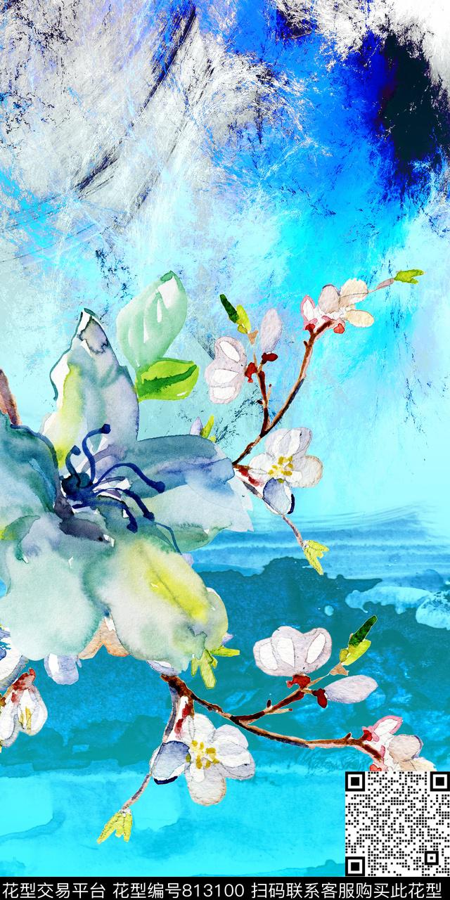 花朵花卉水彩数码印花华亿平台下载（图片编号: 813100） - 瓦栏（Walan）