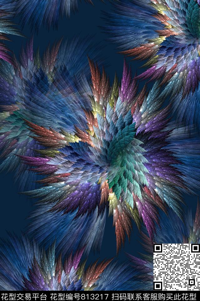 抽象几何羽毛数码印花华亿平台下载（图片编号: 813217） - 瓦栏（Walan）