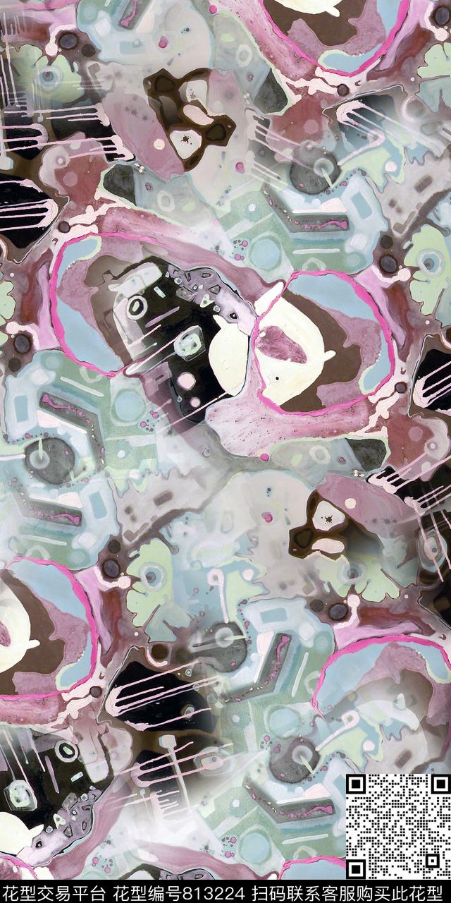 油画抽象几何数码印花华亿平台下载（图片编号: 813224） - 瓦栏（Walan）