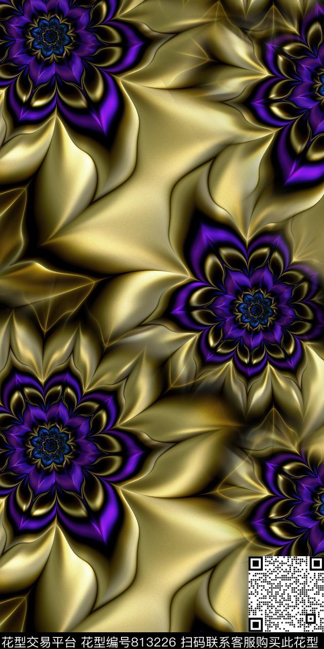 复古几何抽象花卉数码印花华亿平台下载（图片编号: 813226） - 瓦栏（Walan）